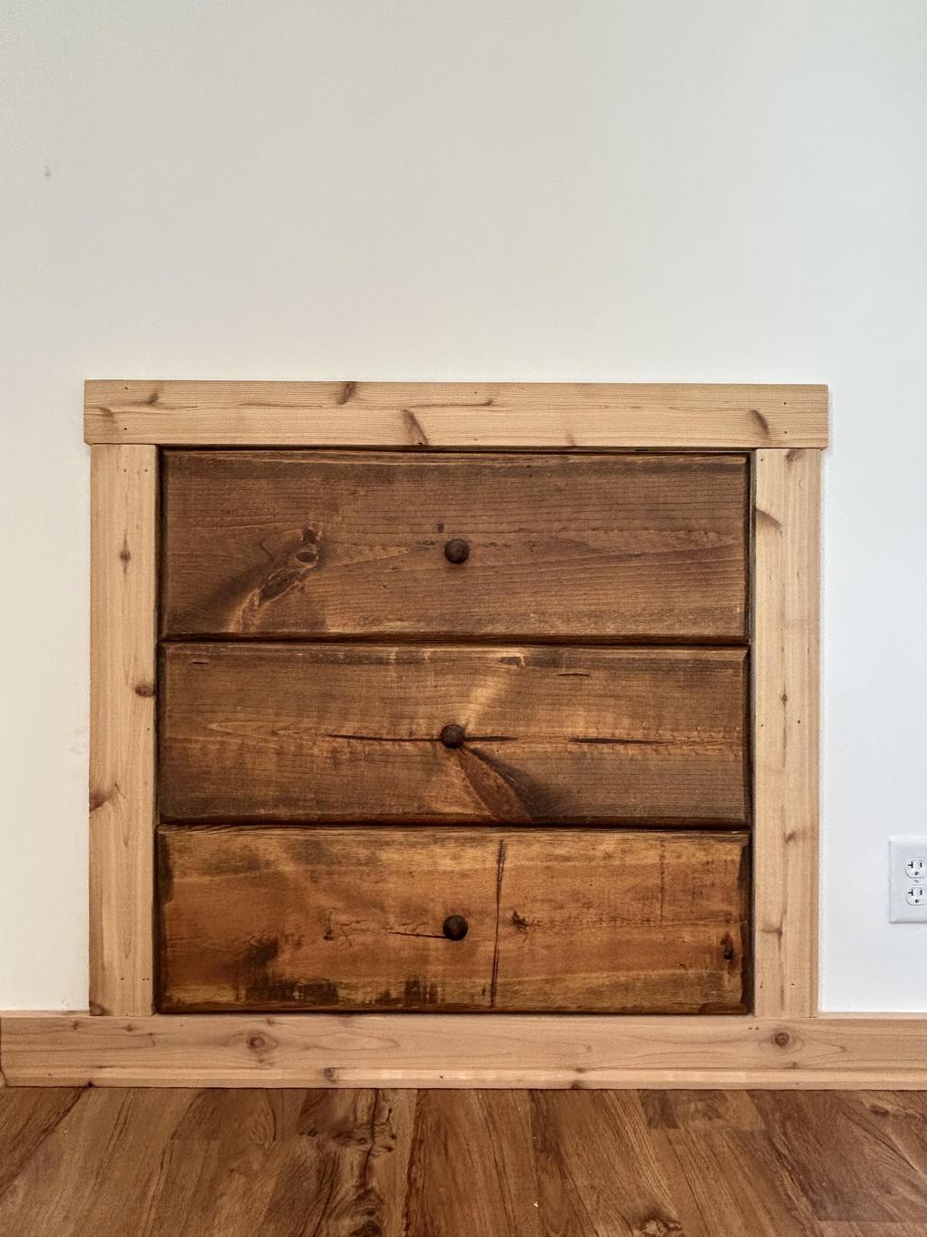 Built-in dresser detail in an upstairs bedroom